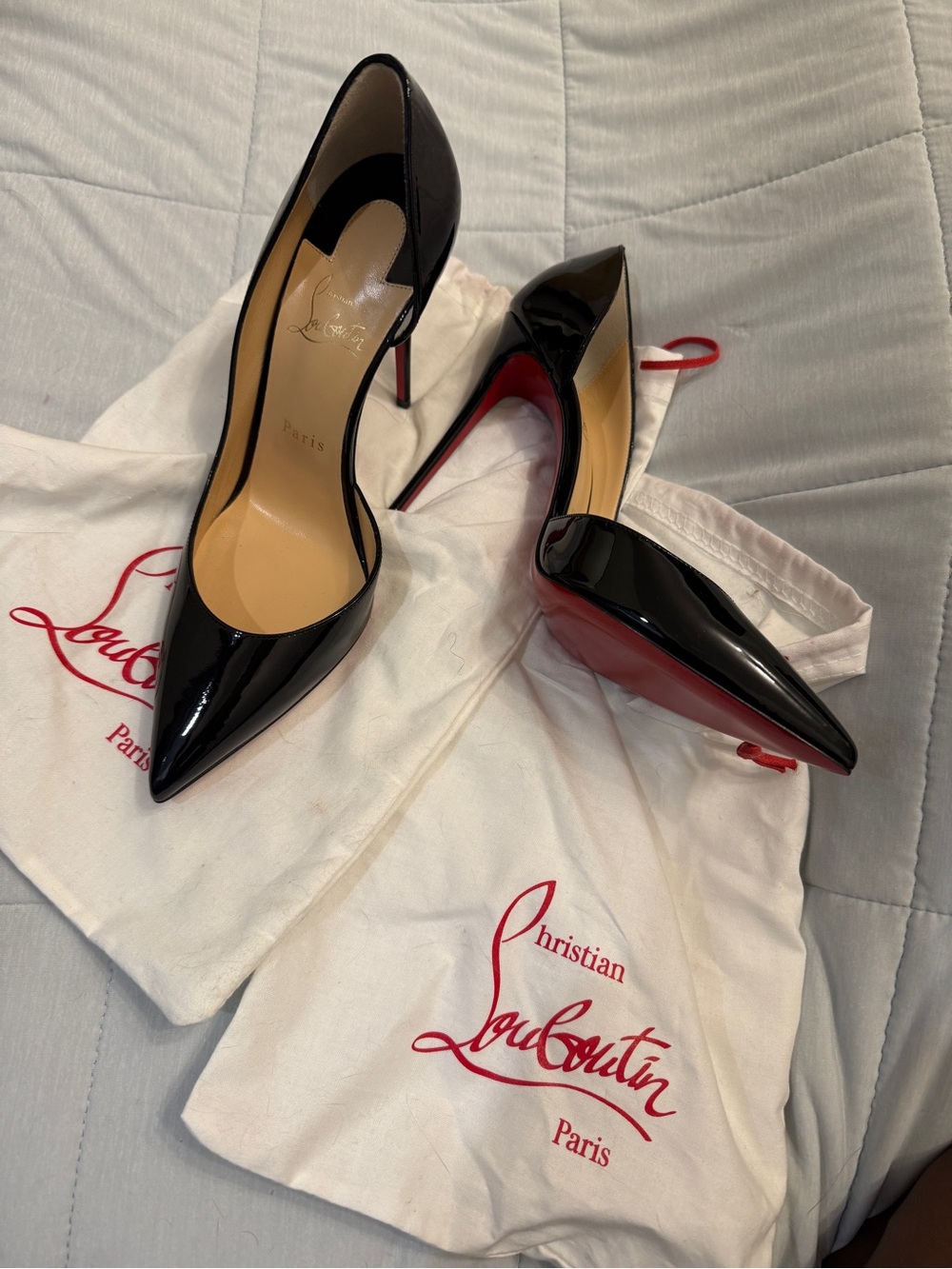 Christian Louboutin Black Patent Pointed-Toe Stiletto Pumps - Iriza